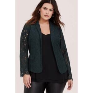 Torrid Green Lace Blazer Jacket Open Front Sz 1X Lined Whimsigoth Forest Fairy